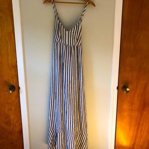 Linen Striped Summer Maxi Dress, Size 0